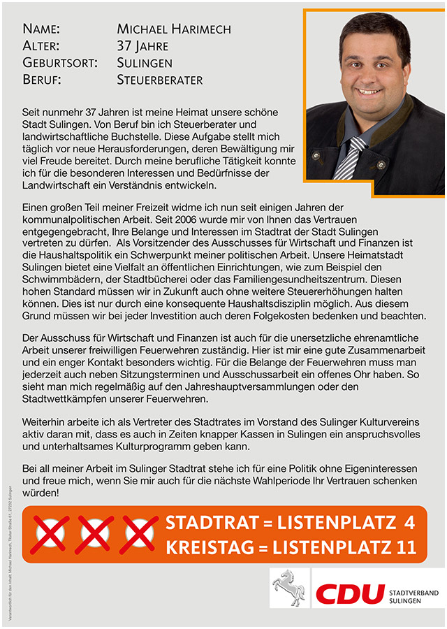 CDU Kreisverband Diepholz Sulingen Michael Harimech 2016 Infoblatt